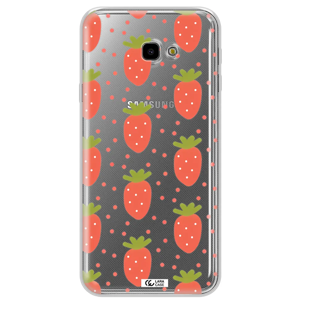 a pattern of strawberries on a white background Samsung J4 Plus Clear TPU Case