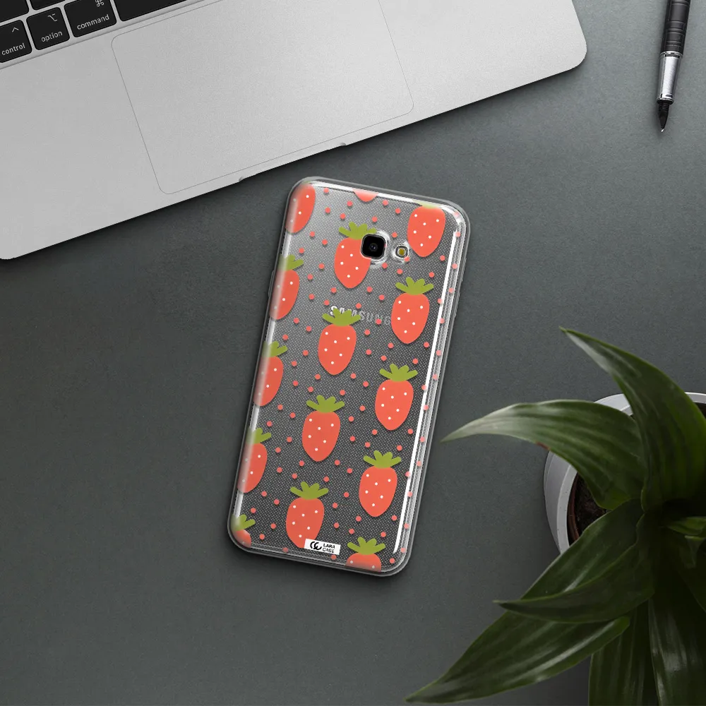 a pattern of strawberries on a white background Samsung J4 Plus Clear TPU Case