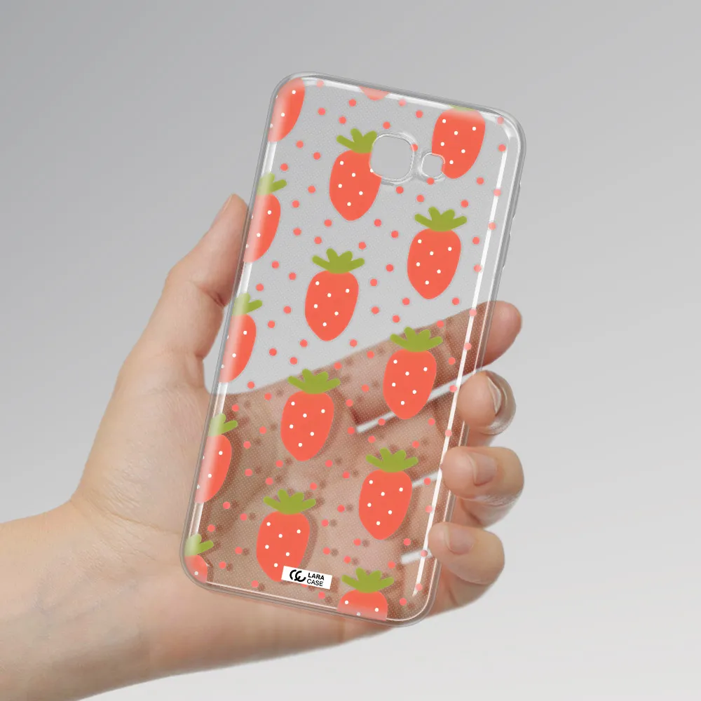 a pattern of strawberries on a white background Samsung J5 Prime Clear TPU Case