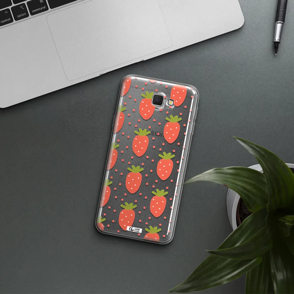 a pattern of strawberries on a white background Samsung J5 Prime Clear TPU Case