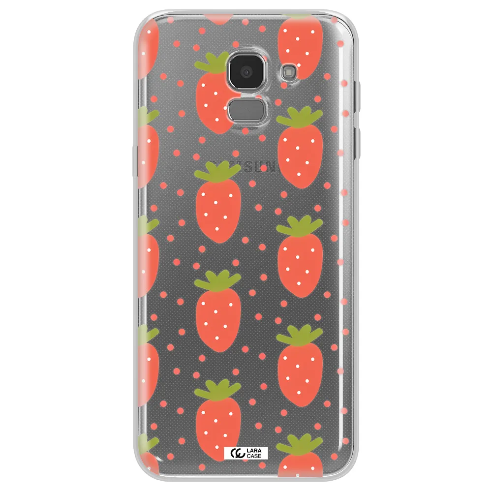 a pattern of strawberries on a white background Samsung J6 Clear TPU Case