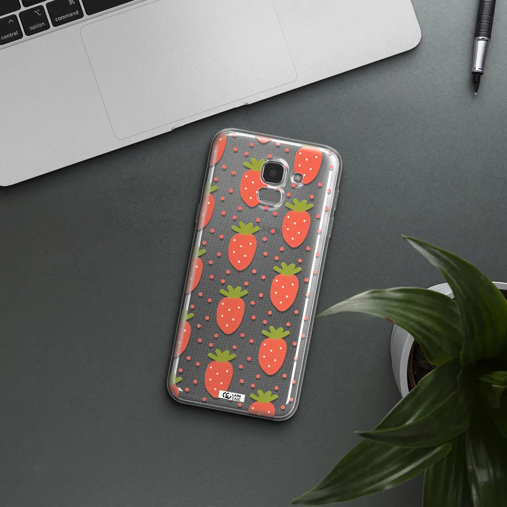 a pattern of strawberries on a white background Samsung J6 Clear TPU Case
