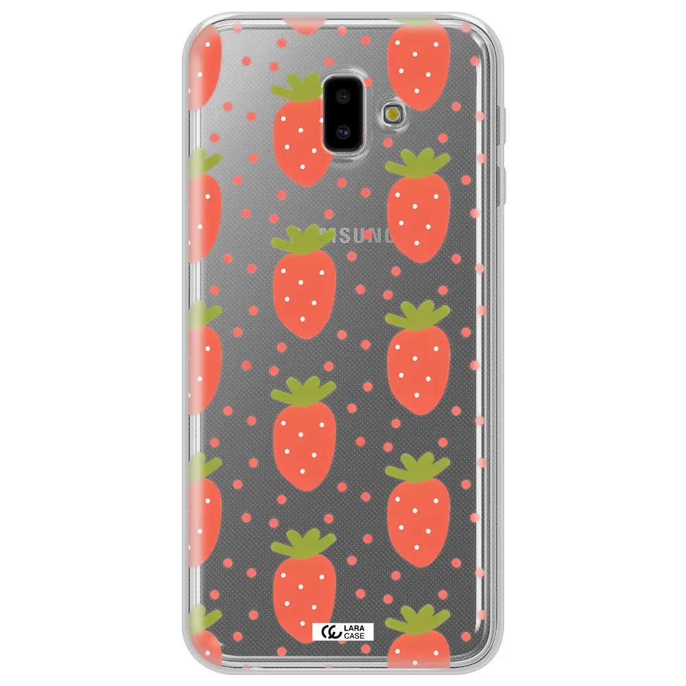 a pattern of strawberries on a white background Samsung J6 Plus Clear TPU Case
