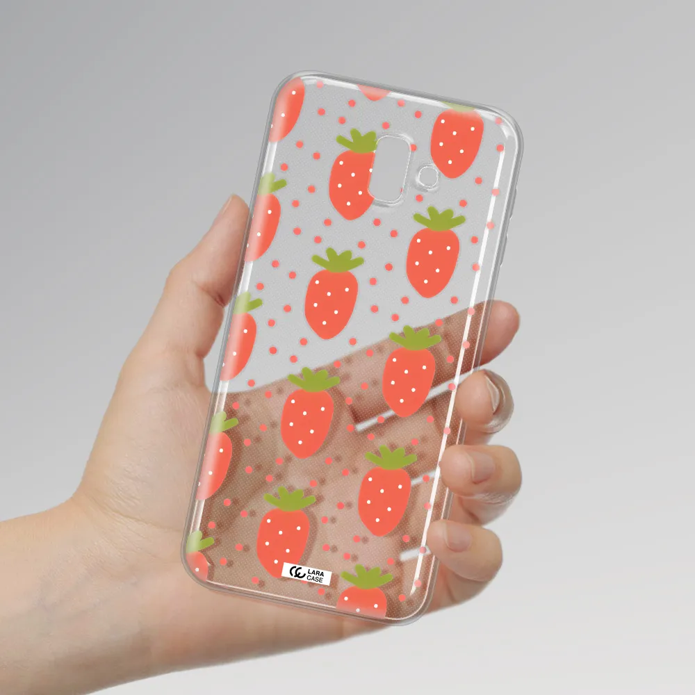 a pattern of strawberries on a white background Samsung J6 Plus Clear TPU Case