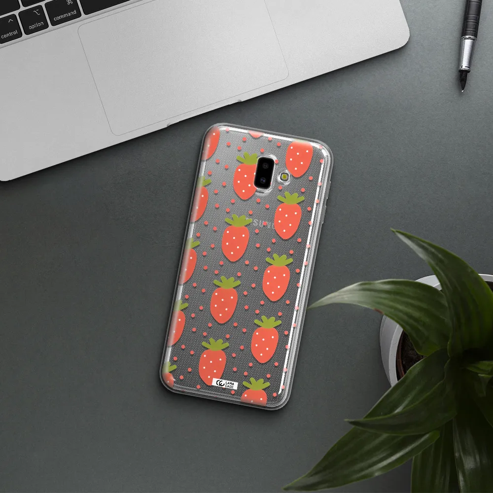 a pattern of strawberries on a white background Samsung J6 Plus Clear TPU Case