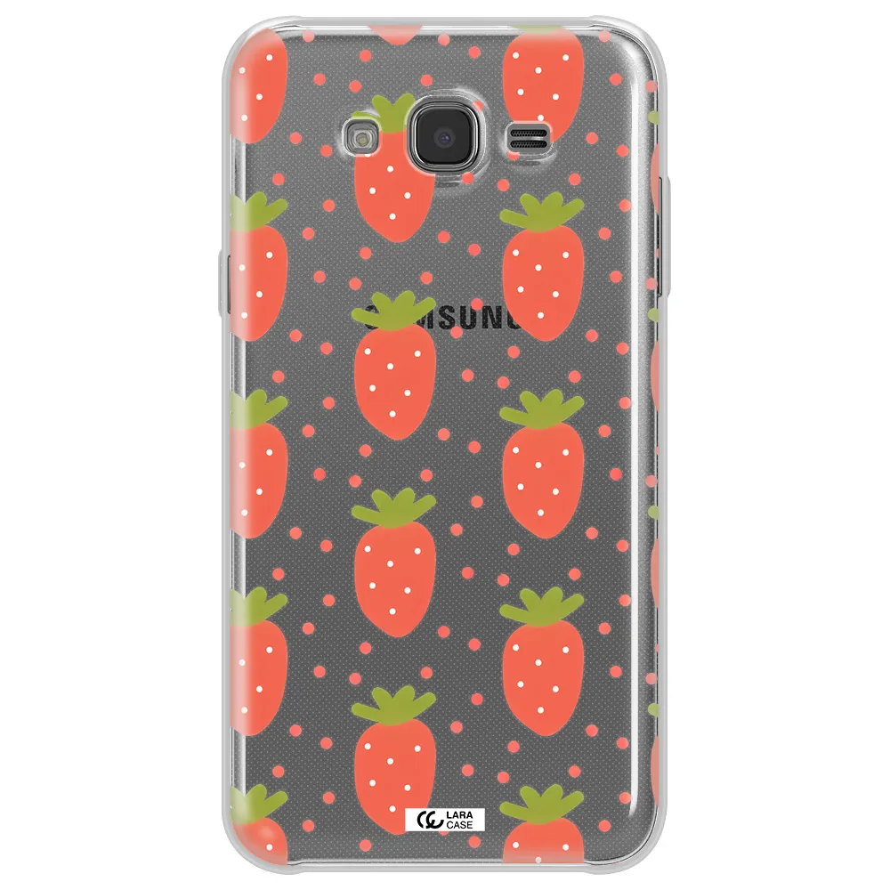 a pattern of strawberries on a white background Samsung J7 2015 Clear TPU Case