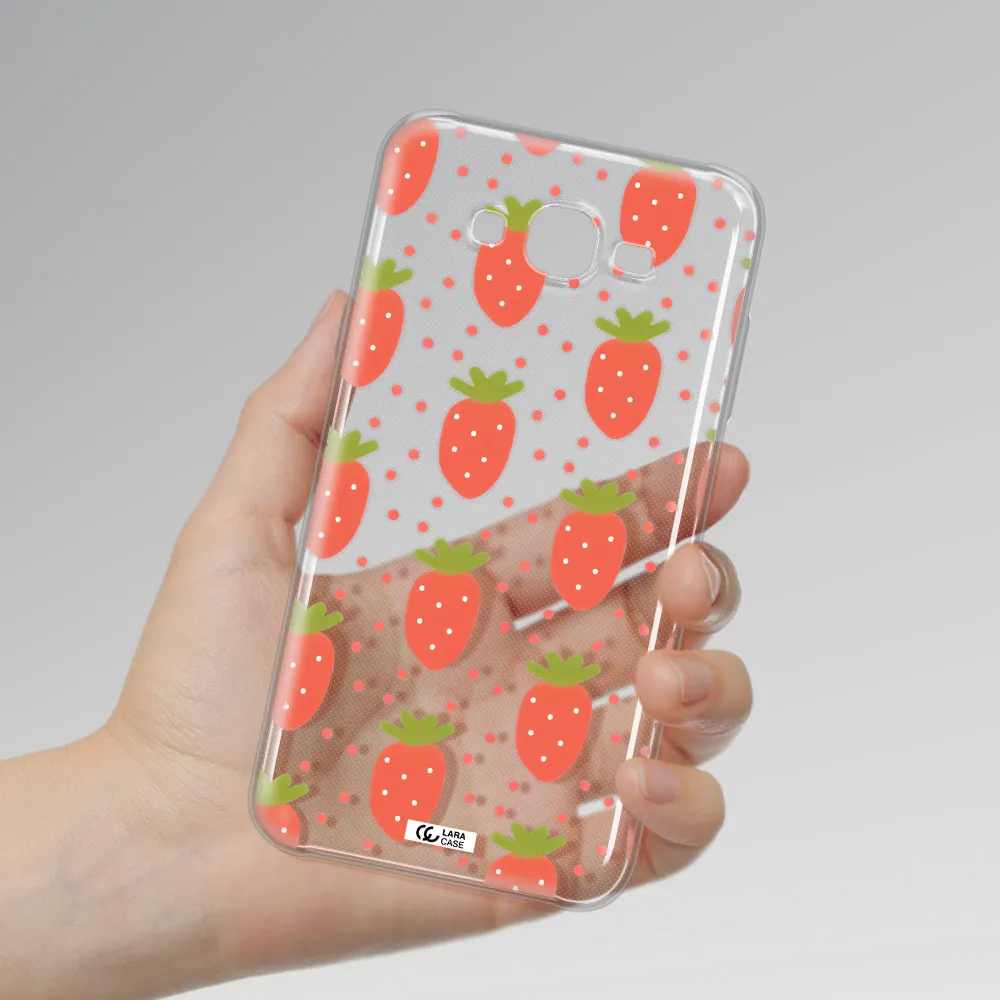 a pattern of strawberries on a white background Samsung J7 Clear TPU Case