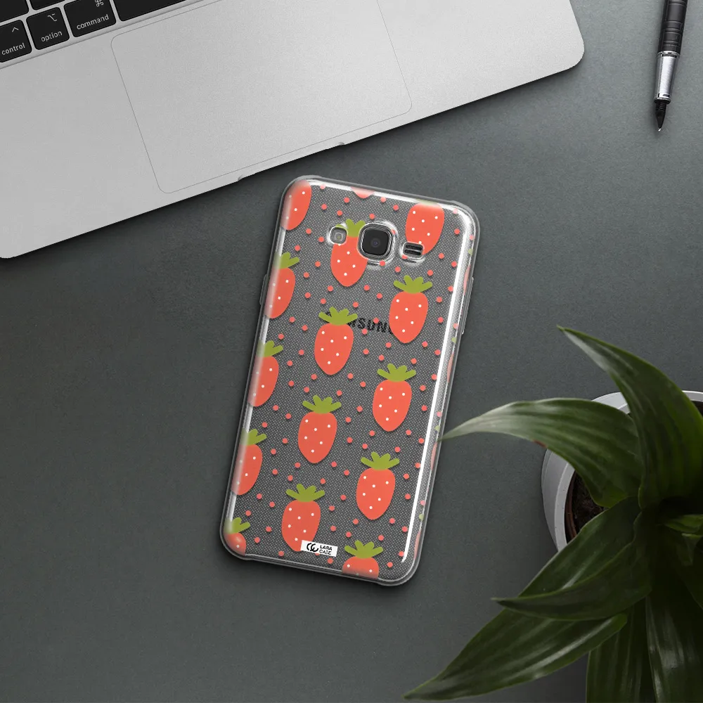 a pattern of strawberries on a white background Samsung J7 Clear TPU Case
