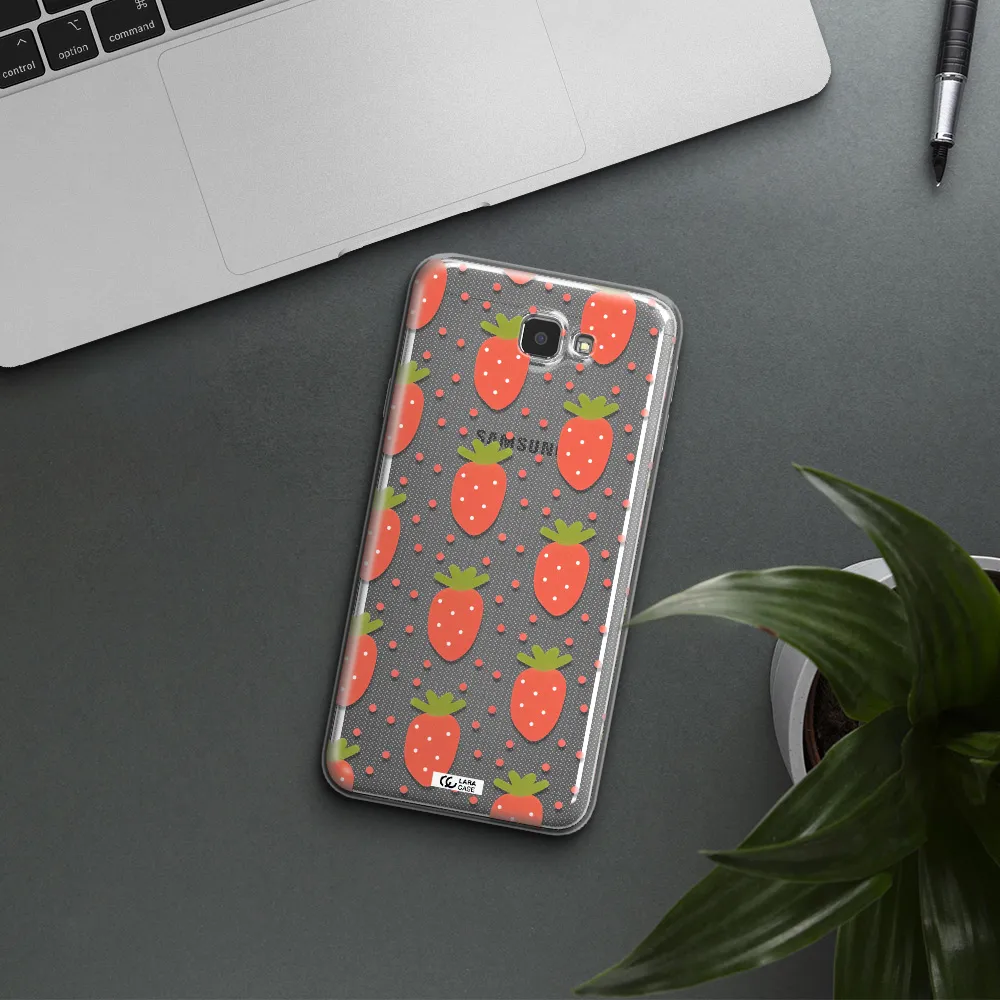 a pattern of strawberries on a white background Samsung J7 Prim Clear TPU Case