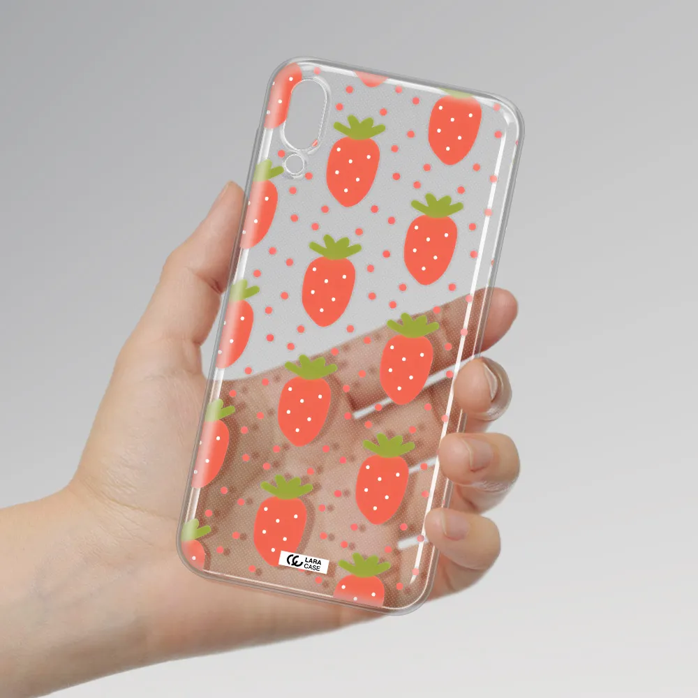 a pattern of strawberries on a white background Samsung M10 Clear TPU Case