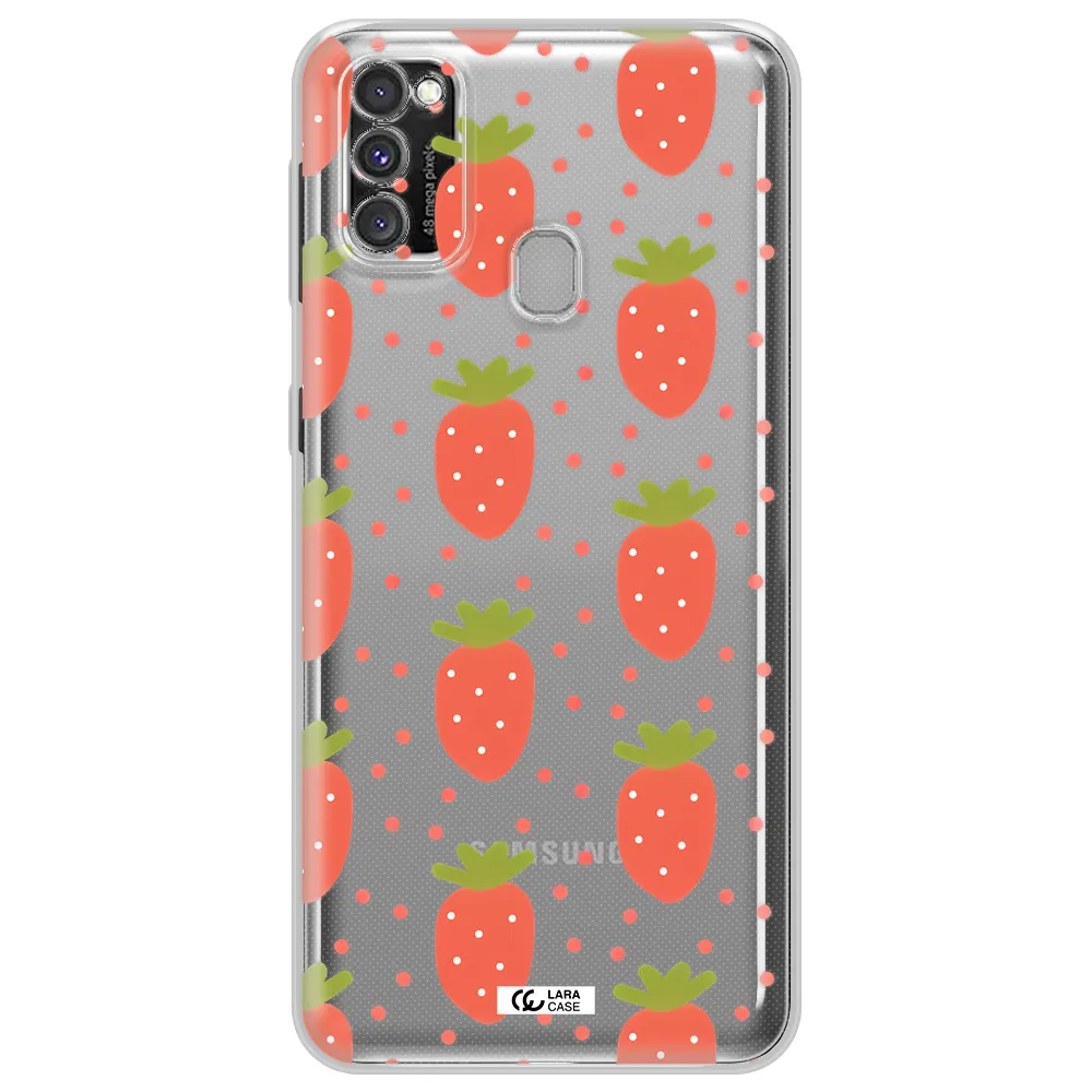 a pattern of strawberries on a white background Samsung M30S Clear TPU Case
