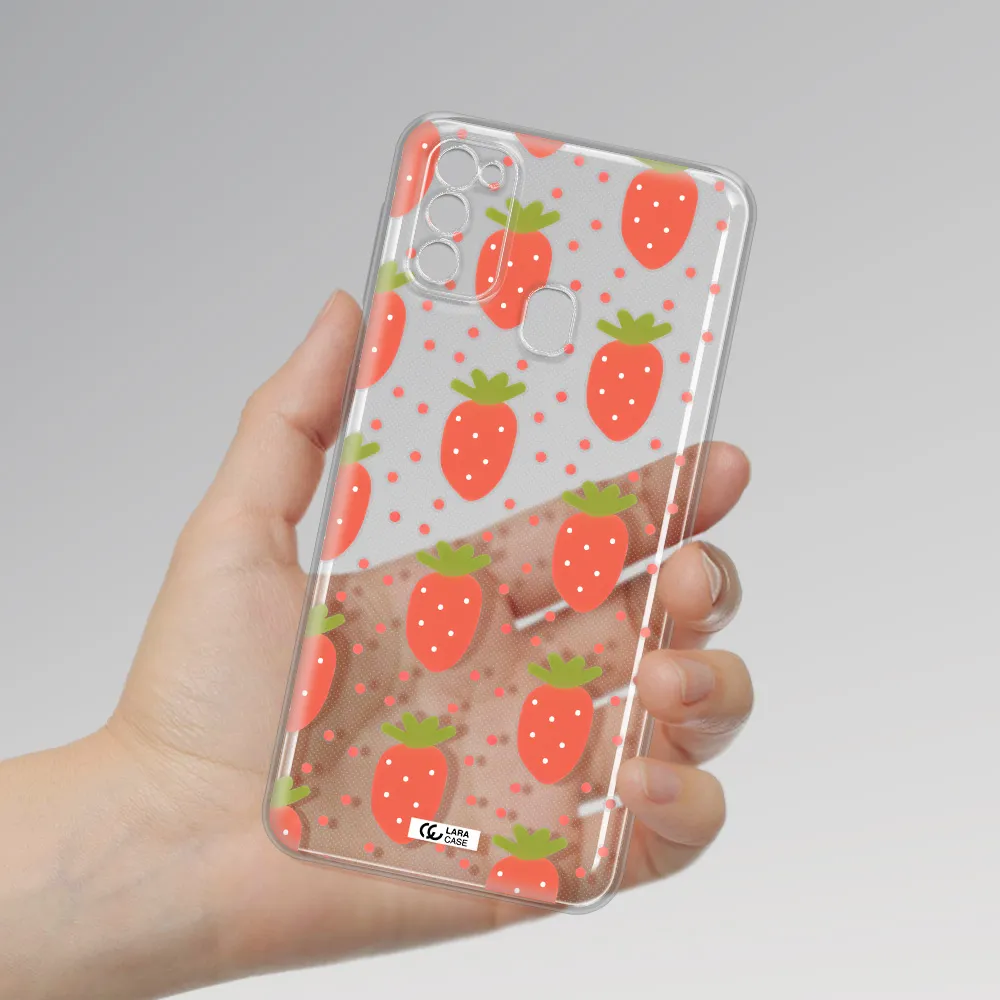 a pattern of strawberries on a white background Samsung M30S Clear TPU Case
