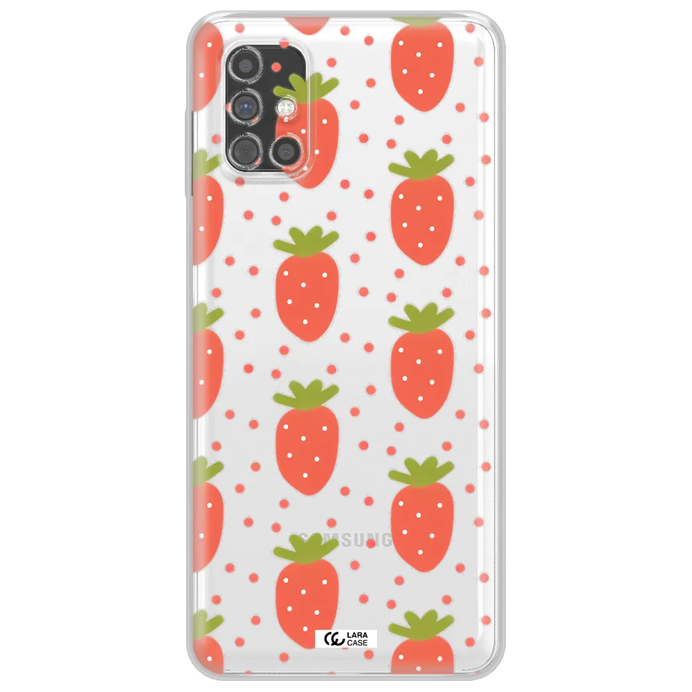 a pattern of strawberries on a white background Samsung M31S Clear TPU Case