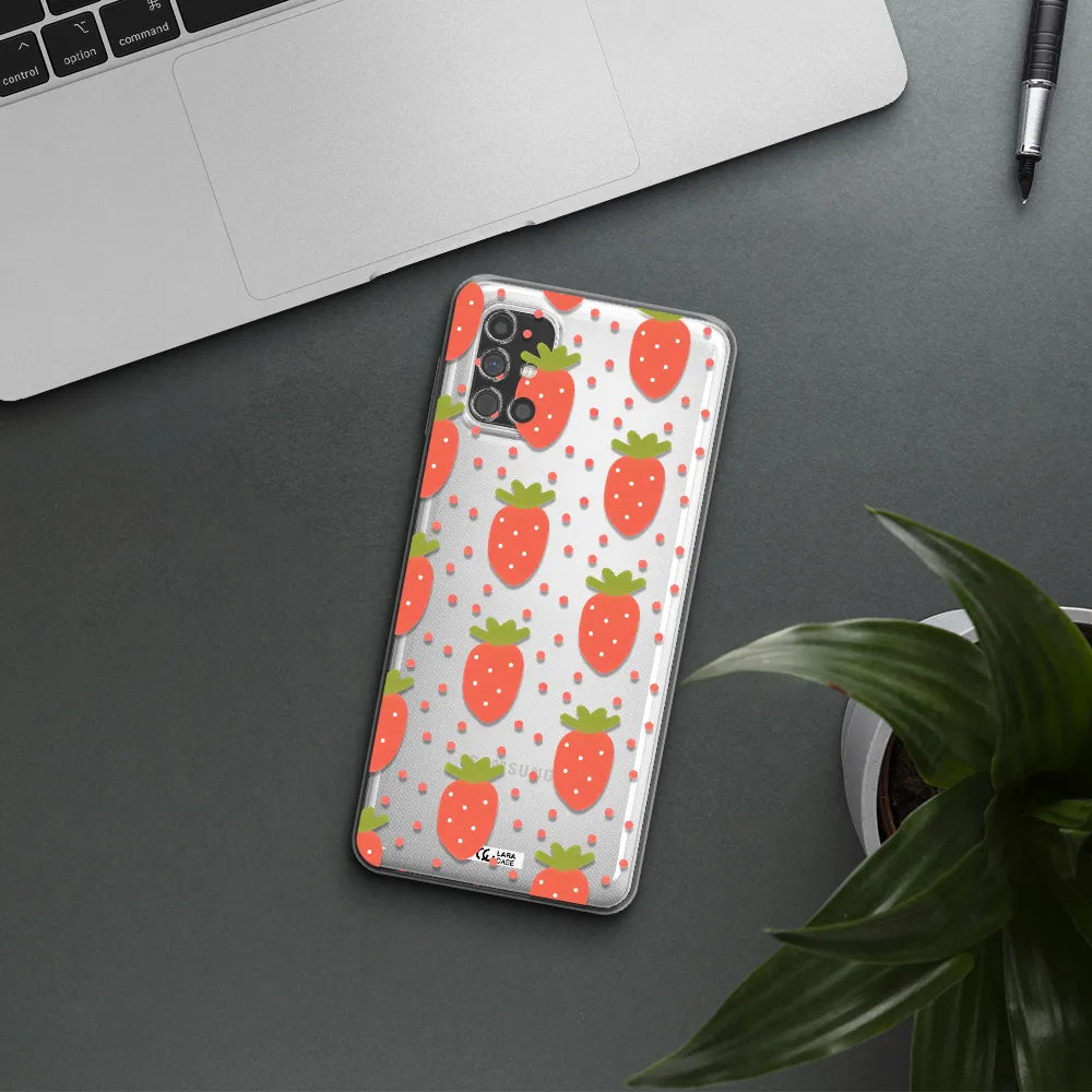 a pattern of strawberries on a white background Samsung M31S Clear TPU Case