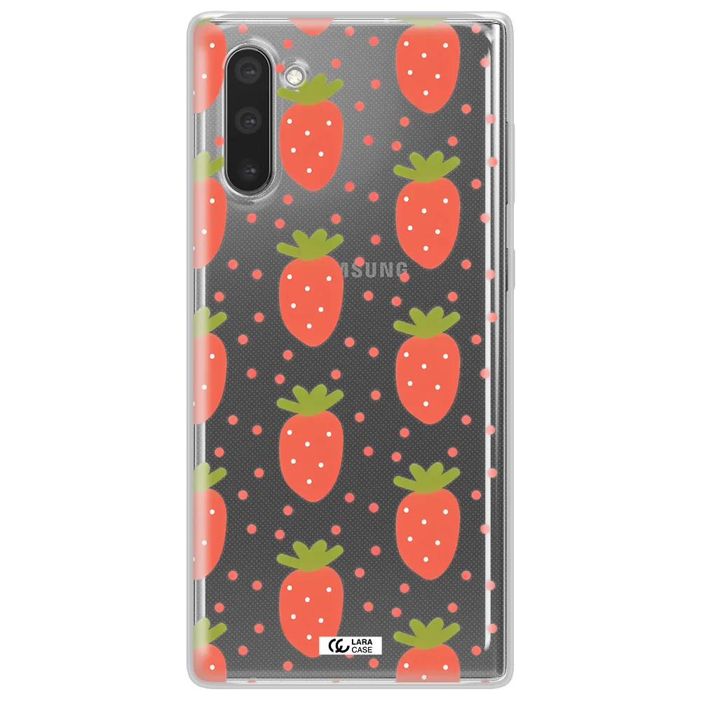 a pattern of strawberries on a white background Samsung Note 10 Clear TPU Case