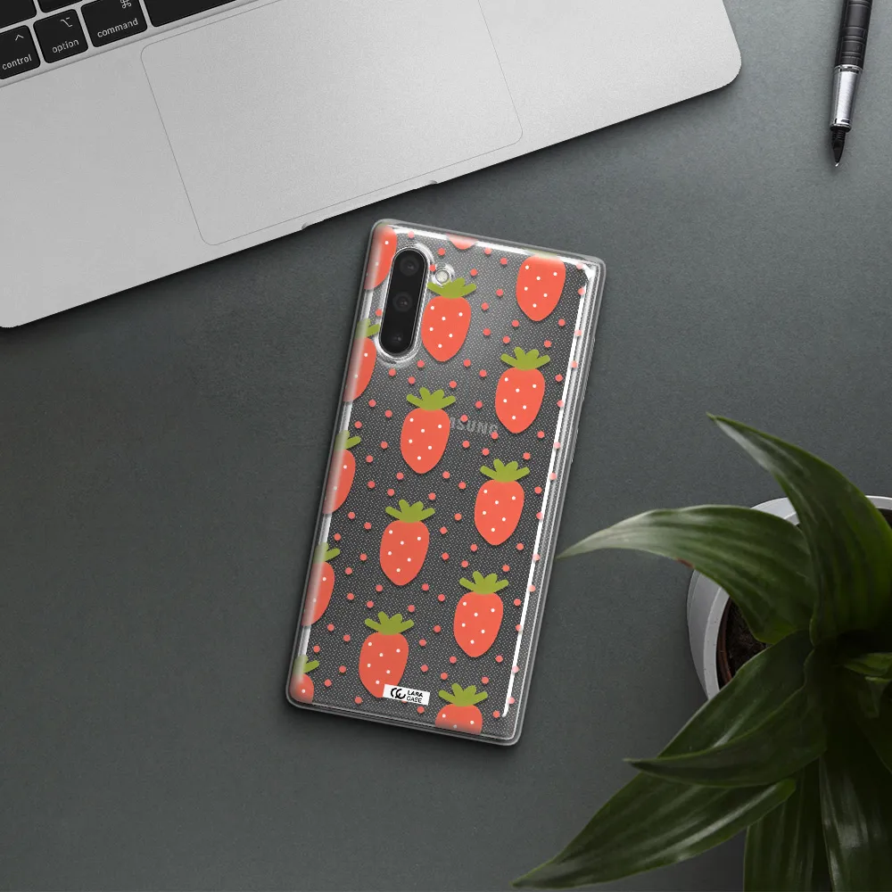 a pattern of strawberries on a white background Samsung Note 10 Clear TPU Case