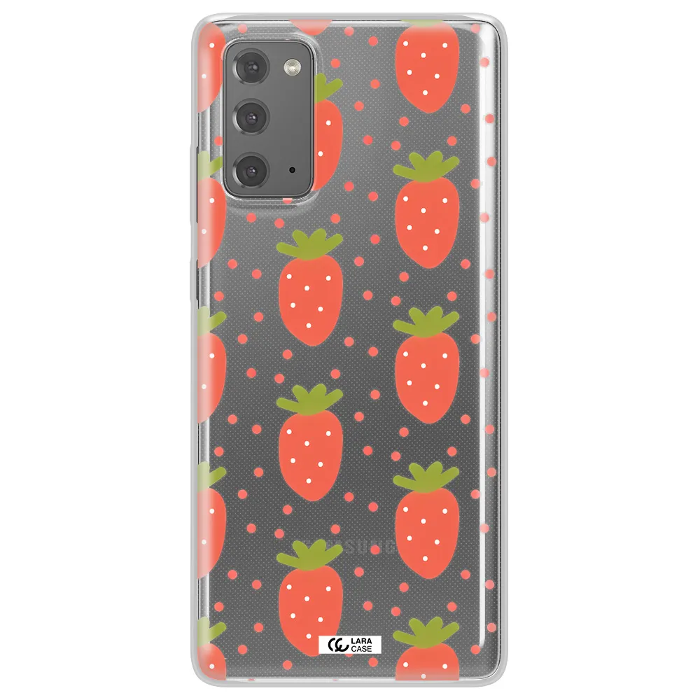 a pattern of strawberries on a white background Samsung Note 20 Clear TPU Case