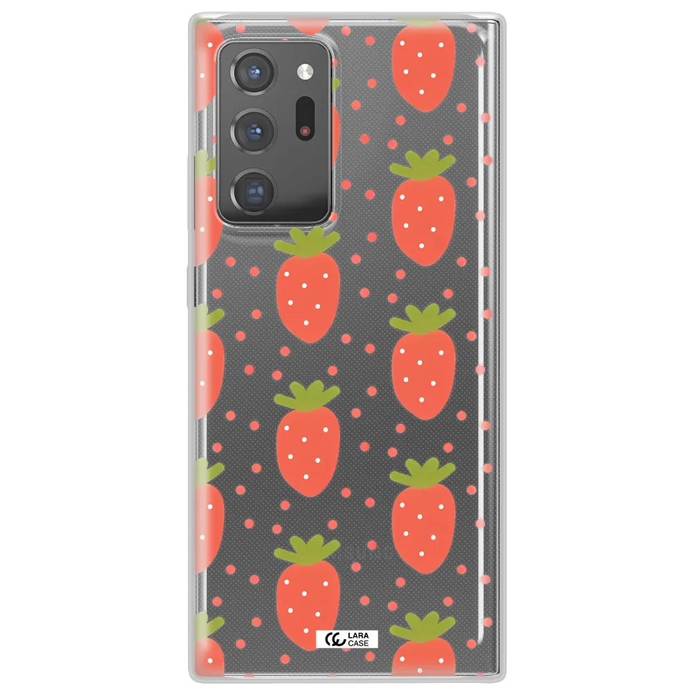 a pattern of strawberries on a white background Samsung Note 20 Ultra Clear TPU Case
