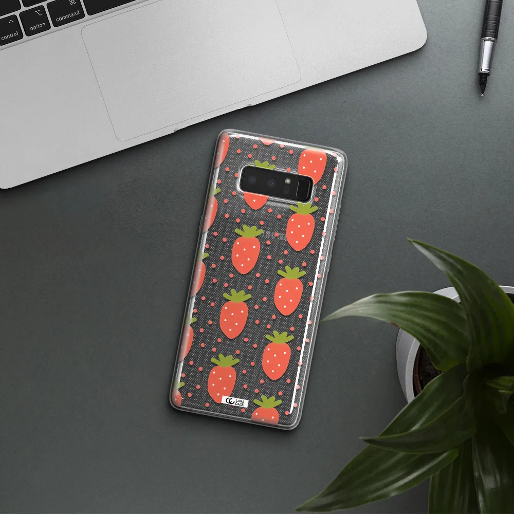 a pattern of strawberries on a white background Samsung Note 8 Clear TPU Case