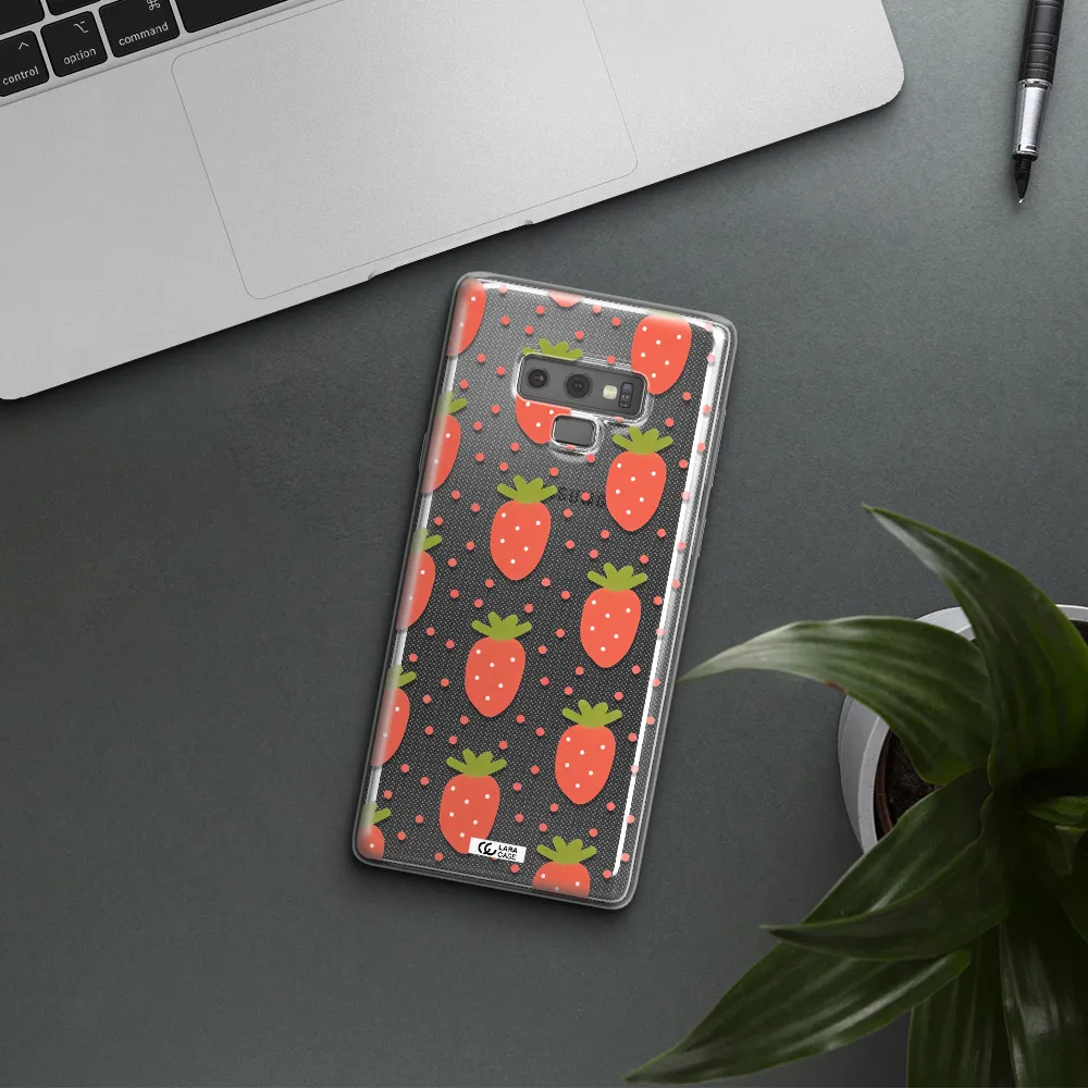 a pattern of strawberries on a white background Samsung Note 9 Clear TPU Case