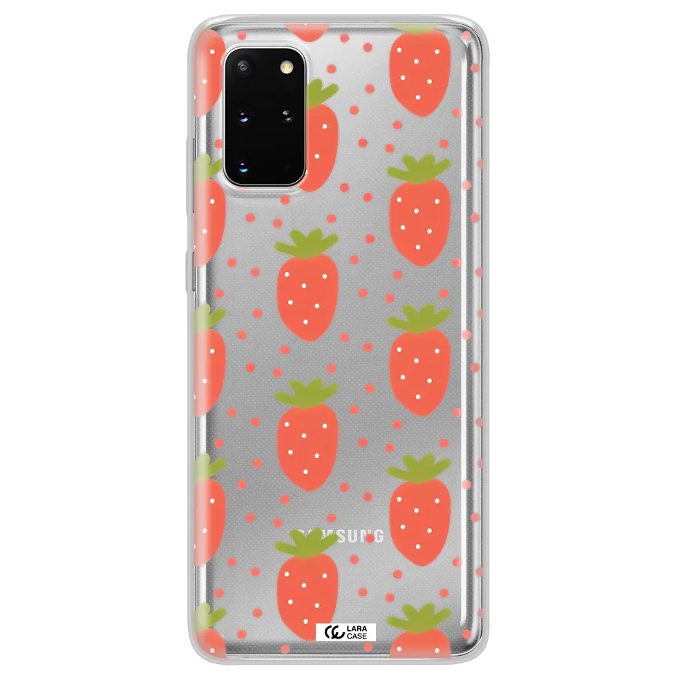 a pattern of strawberries on a white background Samsung S 20 Plus Clear TPU Case