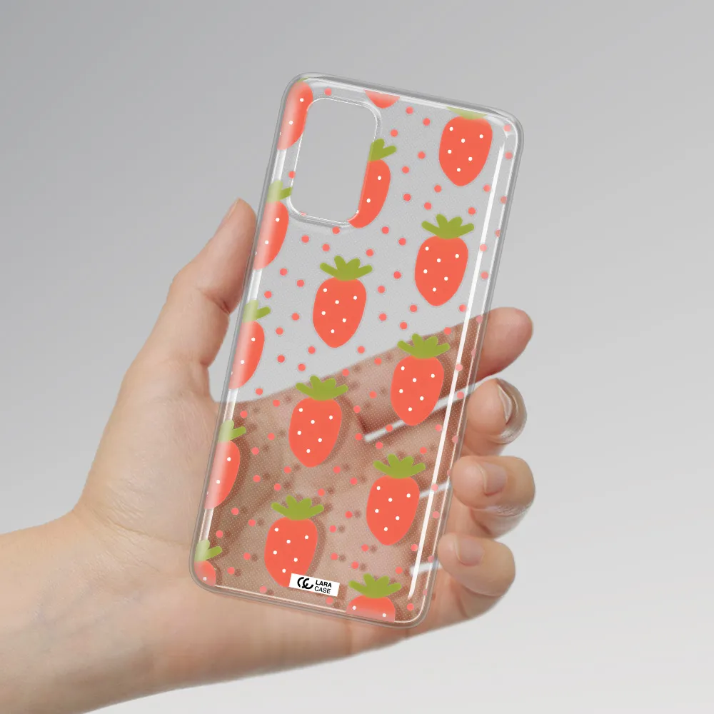 a pattern of strawberries on a white background Samsung S 20 Plus Clear TPU Case