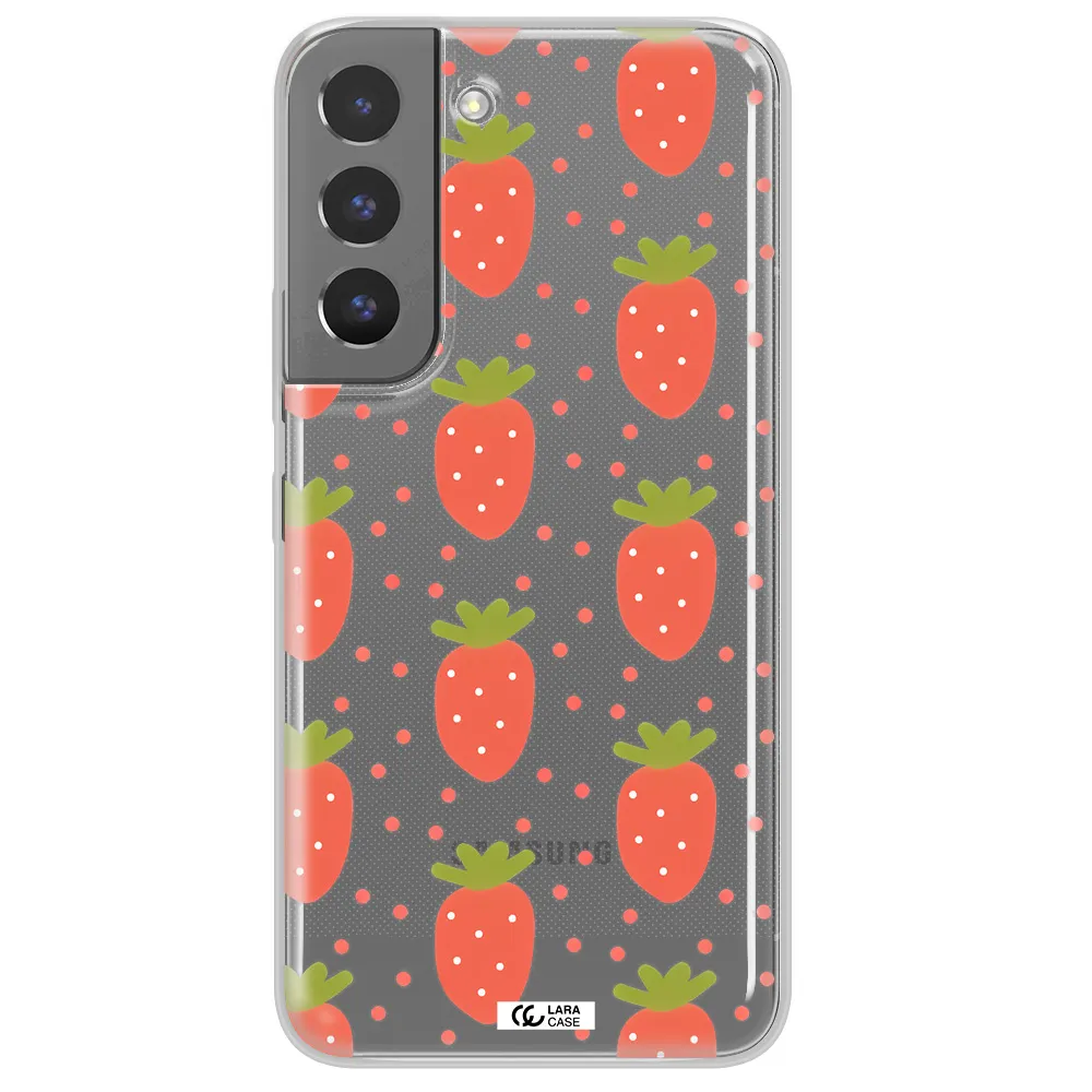 a pattern of strawberries on a white background Samsung S 22 Clear TPU Case
