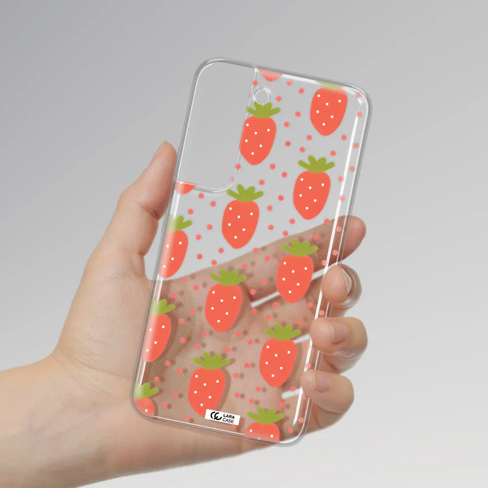 a pattern of strawberries on a white background Samsung S 22 Plus Clear TPU Case
