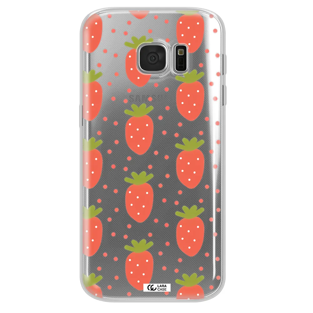 a pattern of strawberries on a white background Samsung S 7 Clear TPU Case