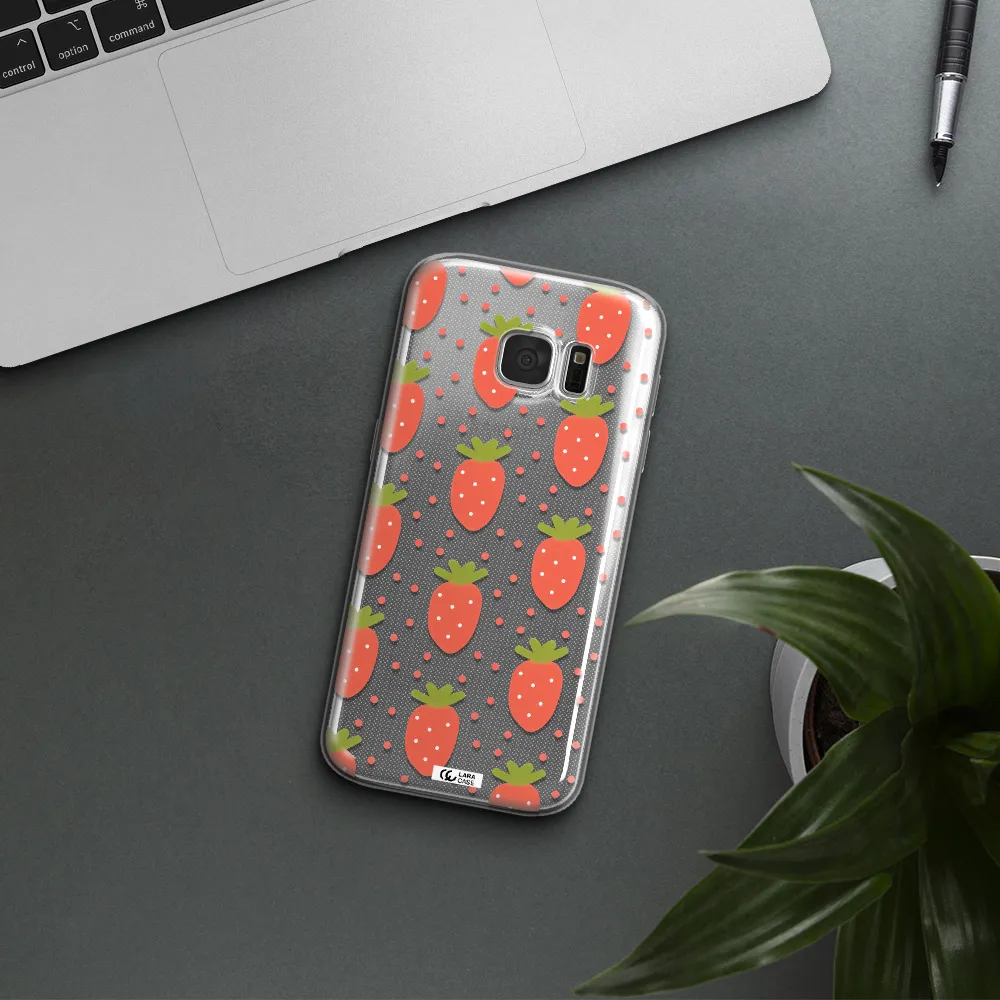 a pattern of strawberries on a white background Samsung S 7 Clear TPU Case
