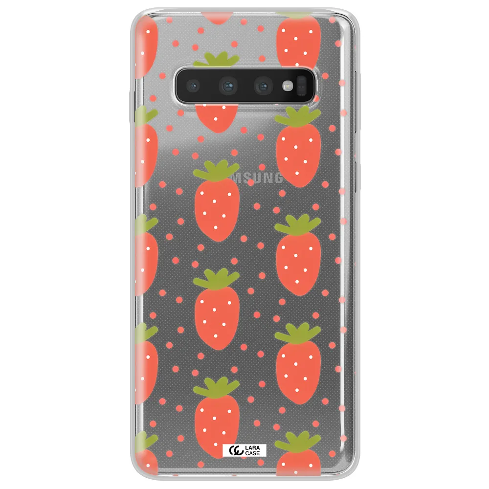 a pattern of strawberries on a white background Samsung S10 Clear TPU Case