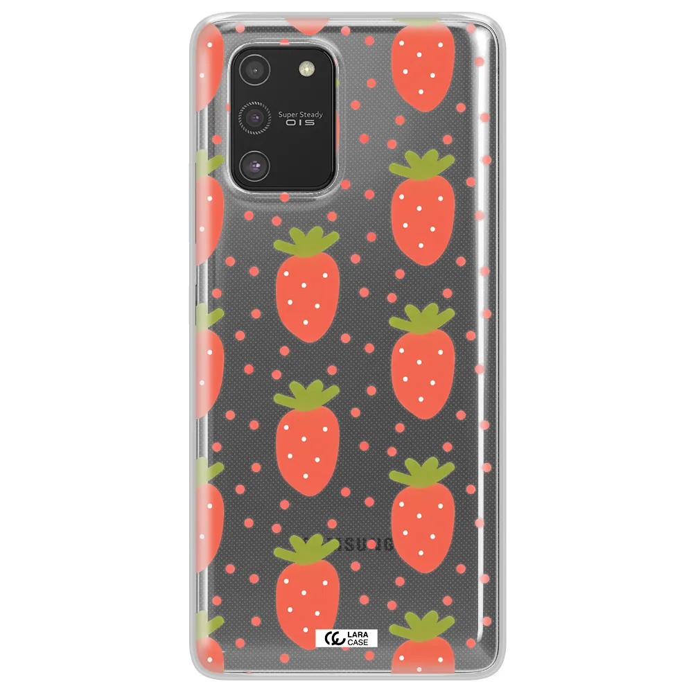 a pattern of strawberries on a white background Samsung S10 Lite Clear TPU Case