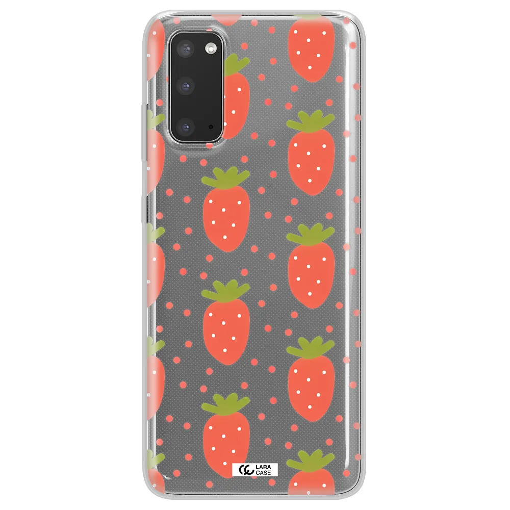 a pattern of strawberries on a white background Samsung S20 Clear TPU Case