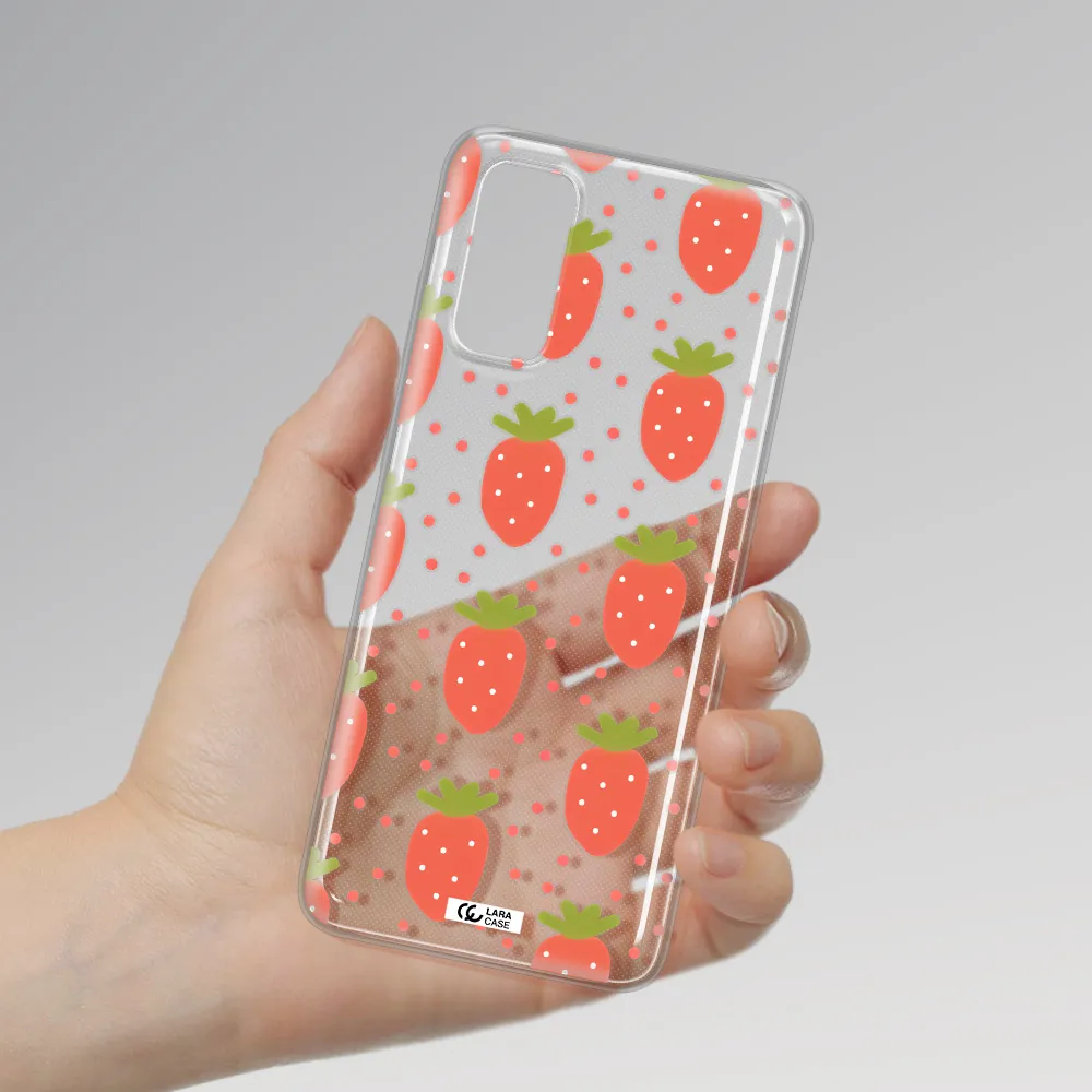 a pattern of strawberries on a white background Samsung S20 Clear TPU Case
