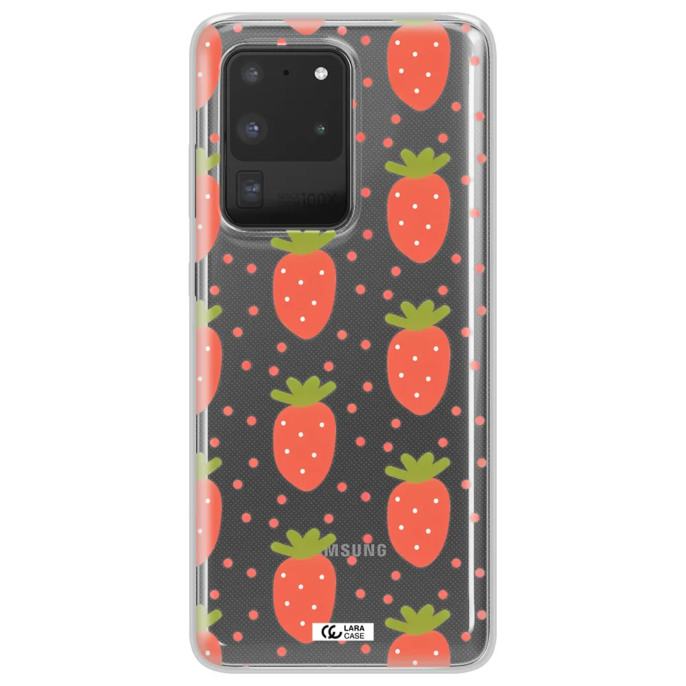 a pattern of strawberries on a white background Samsung S20 Ultra Clear TPU Case