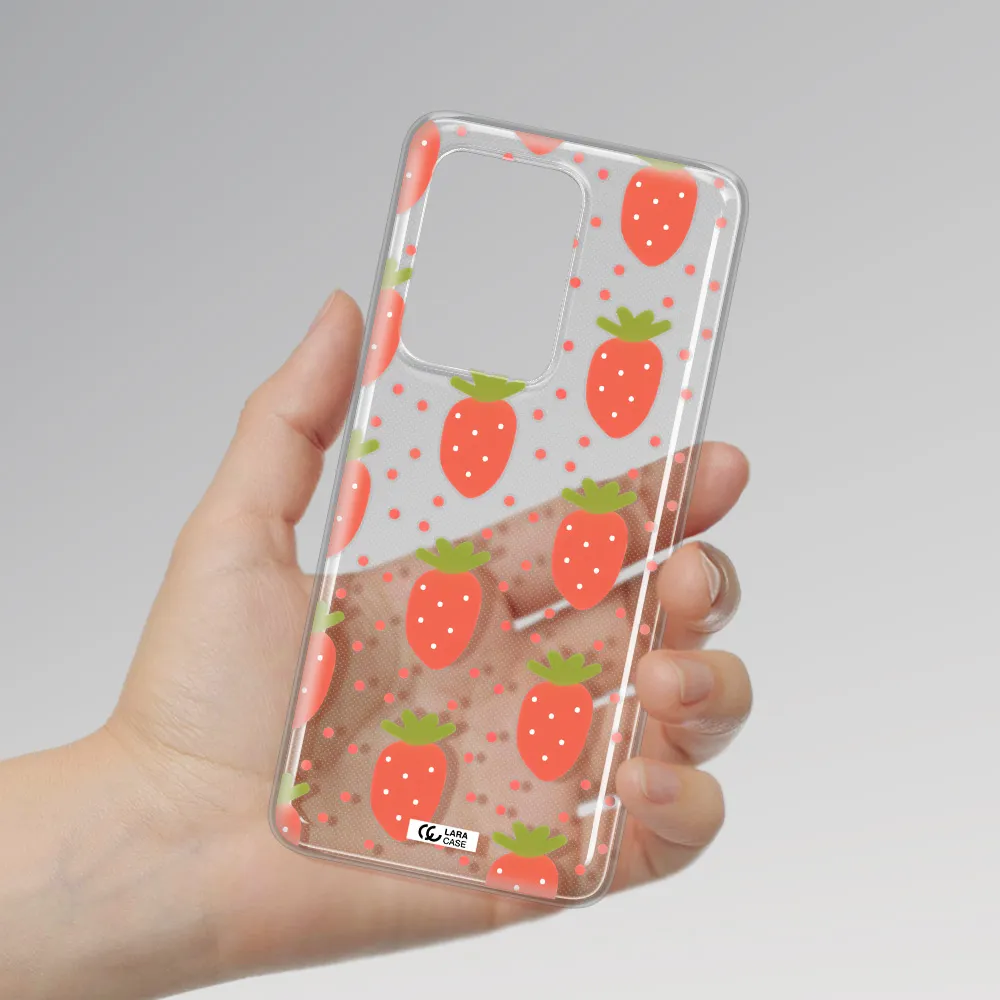 a pattern of strawberries on a white background Samsung S20 Ultra Clear TPU Case