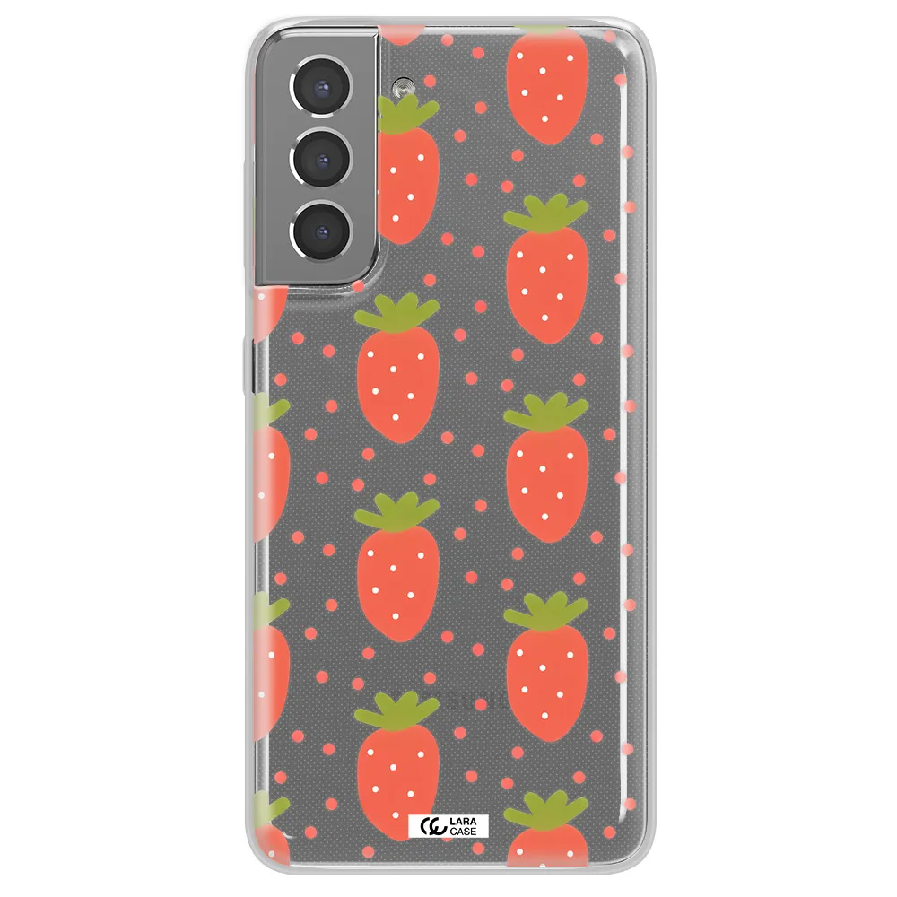 a pattern of strawberries on a white background Samsung S21 Clear TPU Case