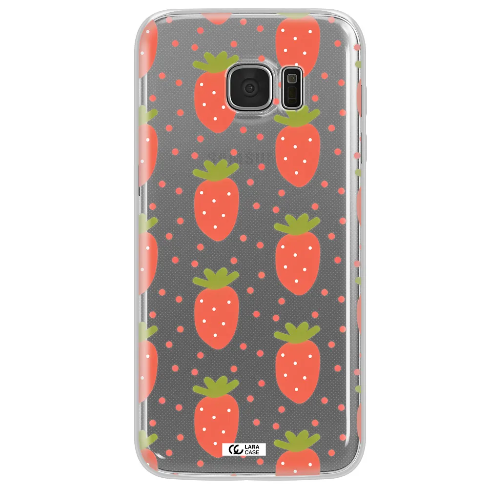a pattern of strawberries on a white background Samsung S7 Edge Clear TPU Case