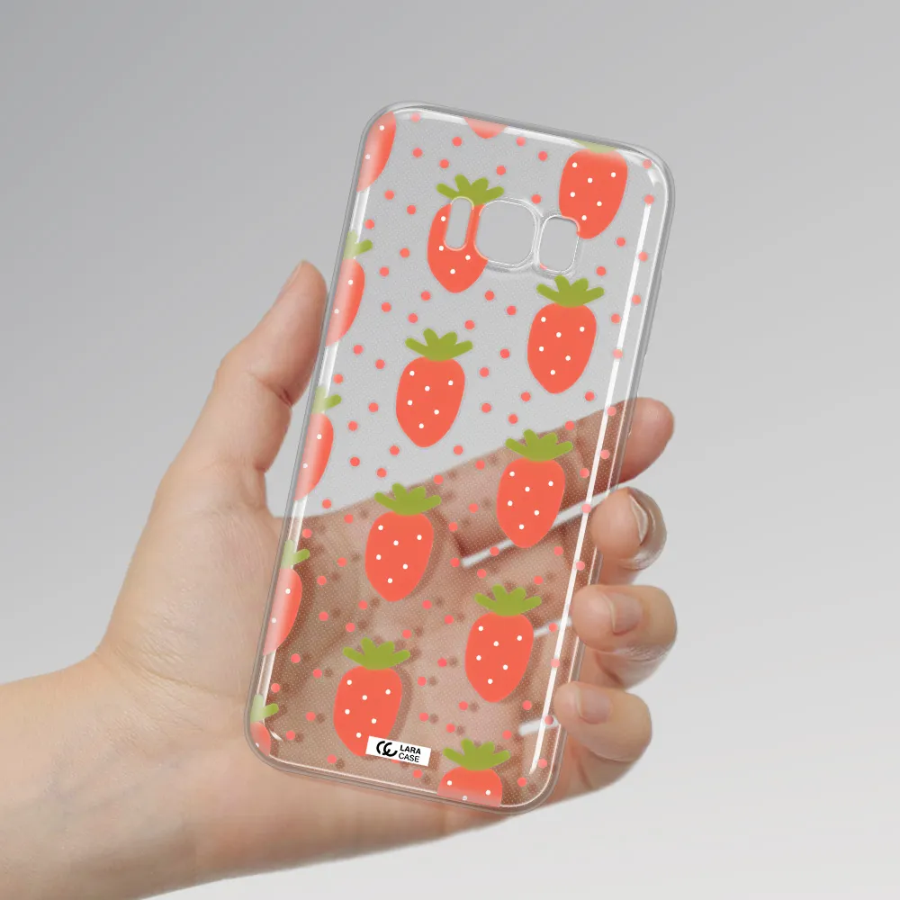 a pattern of strawberries on a white background Samsung S8 Clear TPU Case