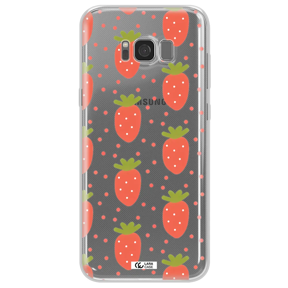a pattern of strawberries on a white background Samsung S8 Plus Clear TPU Case