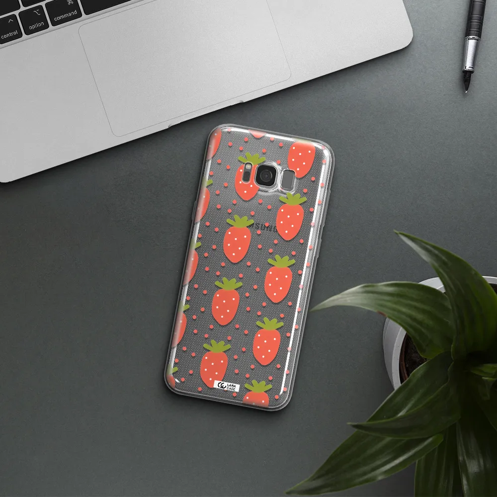 a pattern of strawberries on a white background Samsung S8 Plus Clear TPU Case