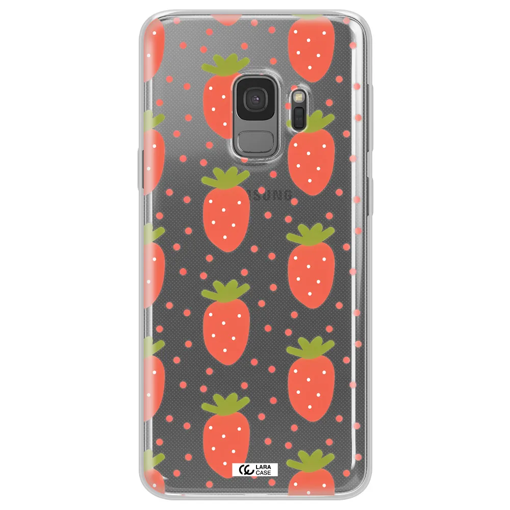 a pattern of strawberries on a white background Samsung S9 Clear TPU Case