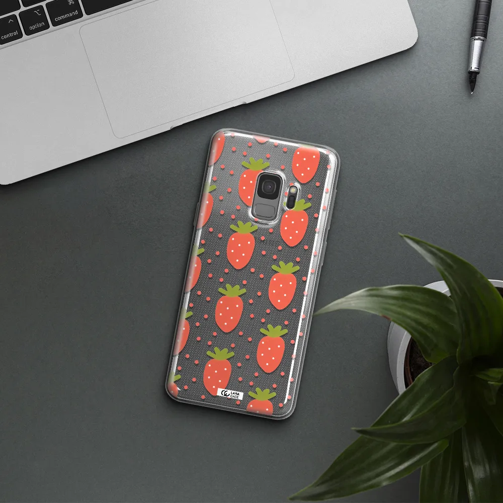 a pattern of strawberries on a white background Samsung S9 Clear TPU Case