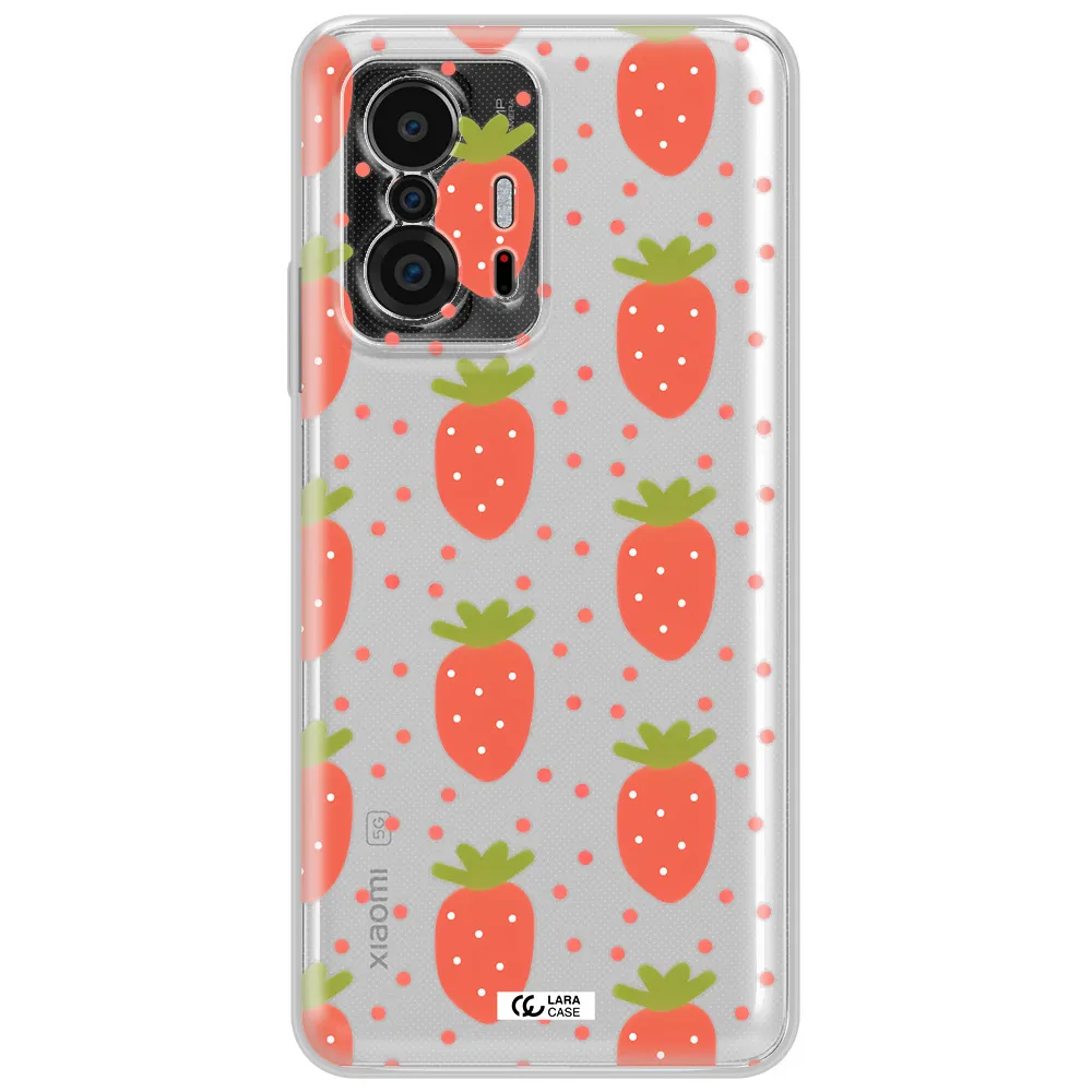 A Pattern Of Strawberries On A White Background Xiaomi 11T Clear Tpu Case