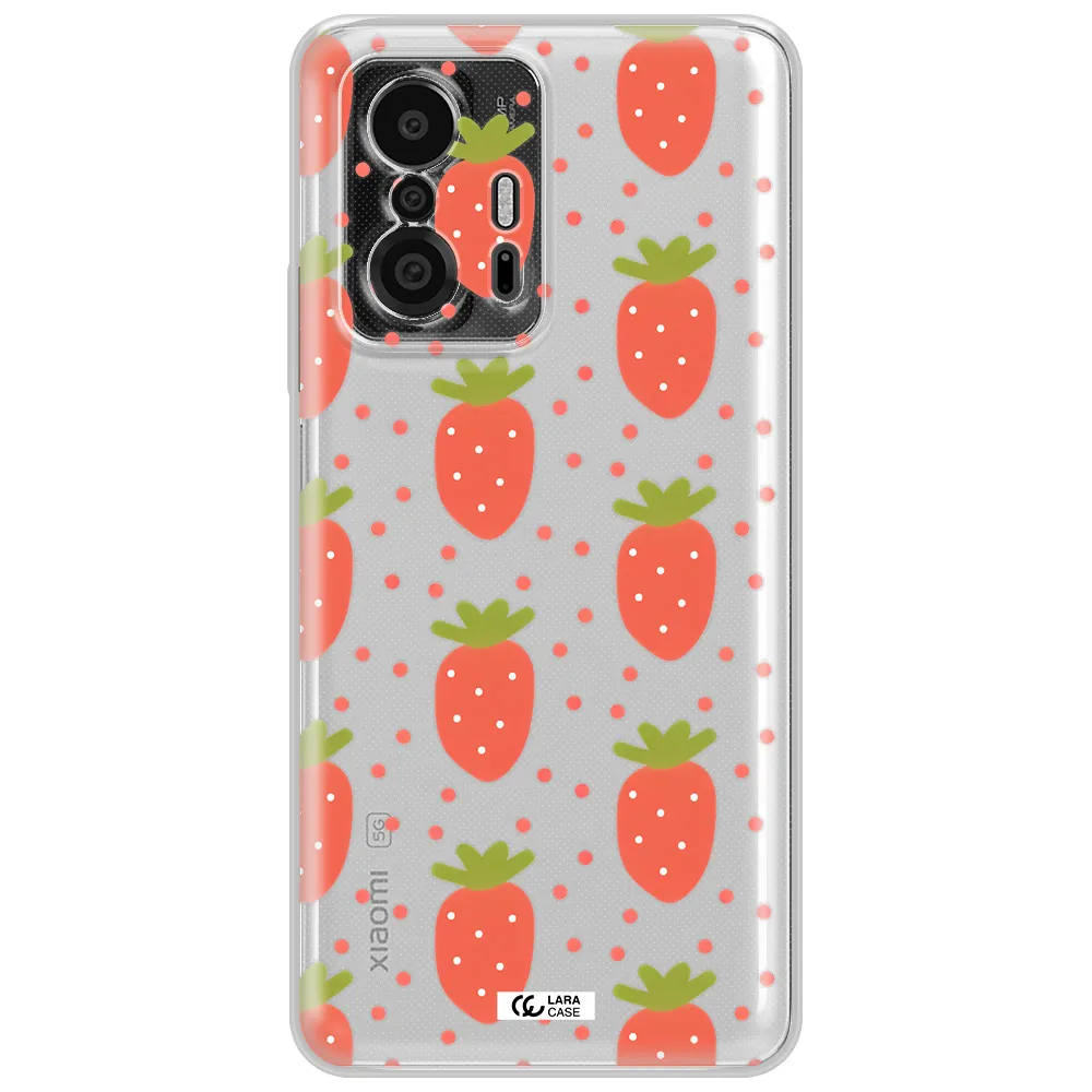 A Pattern Of Strawberries On A White Background Xiaomi 11T Pro Clear Tpu Case