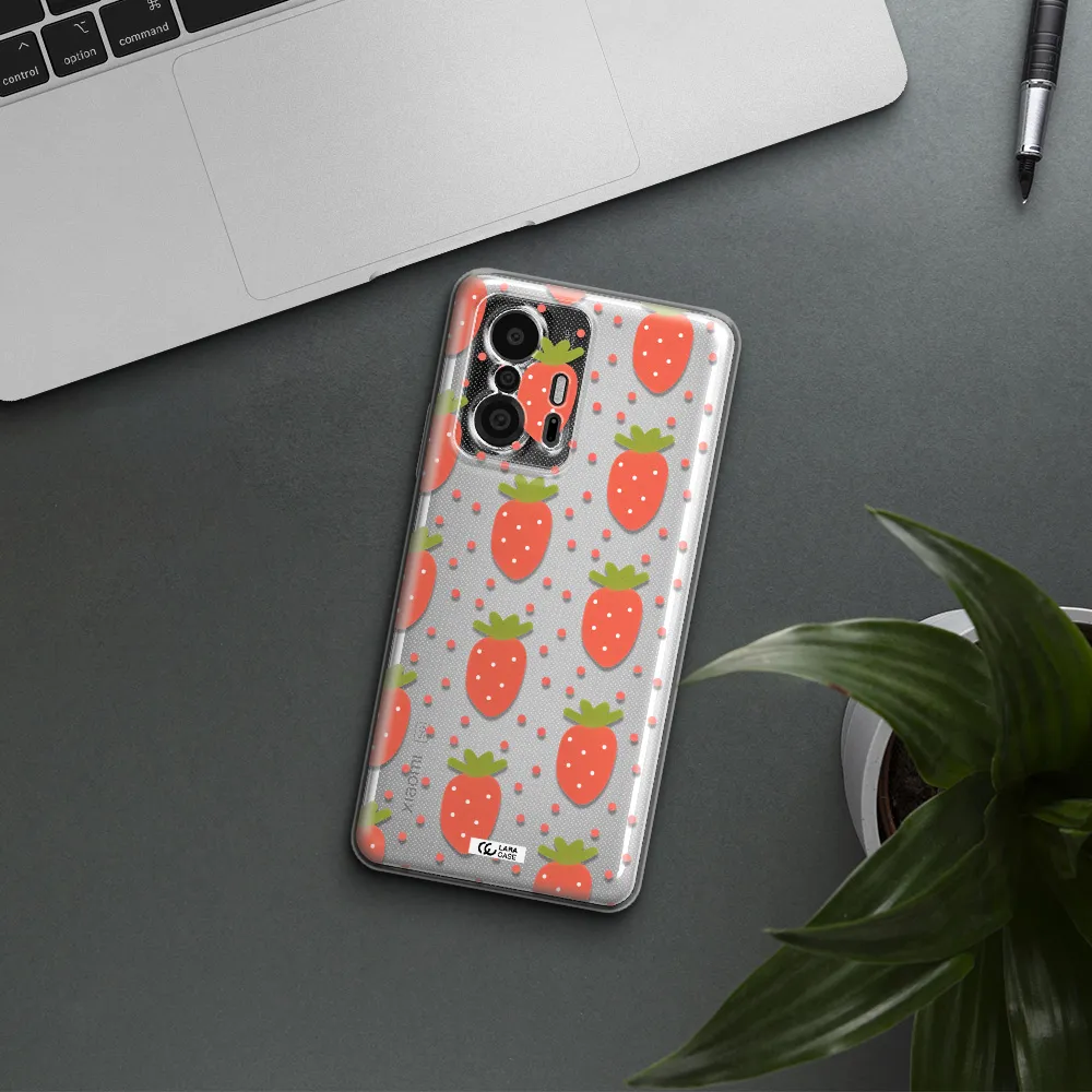 A Pattern Of Strawberries On A White Background Xiaomi 11T Pro Clear Tpu Case