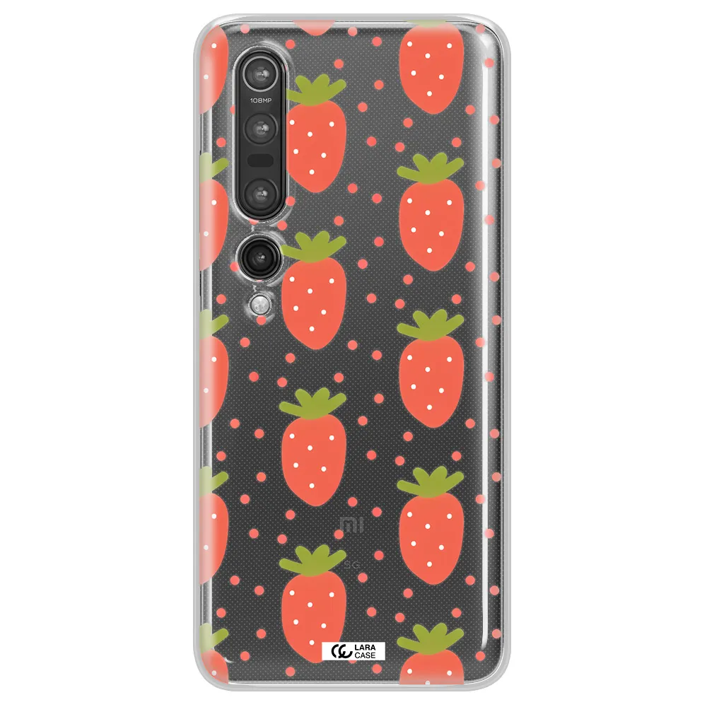 a pattern of strawberries on a white background Xiaomi Mi 10 Pro Clear TPU Case