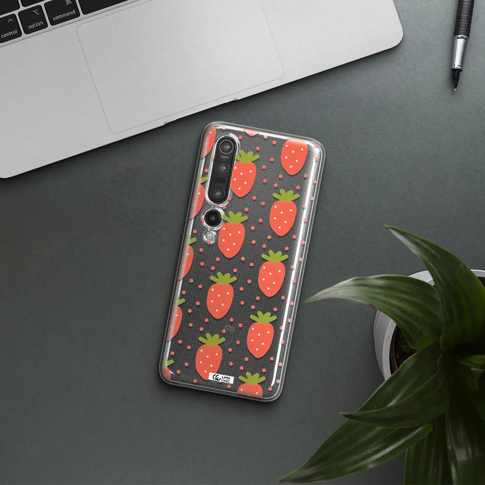 a pattern of strawberries on a white background Xiaomi Mi 10 Pro Clear TPU Case