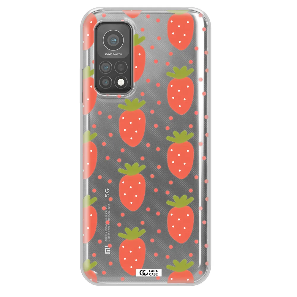 a pattern of strawberries on a white background Xiaomi Mi 10 T Pro Clear TPU Case