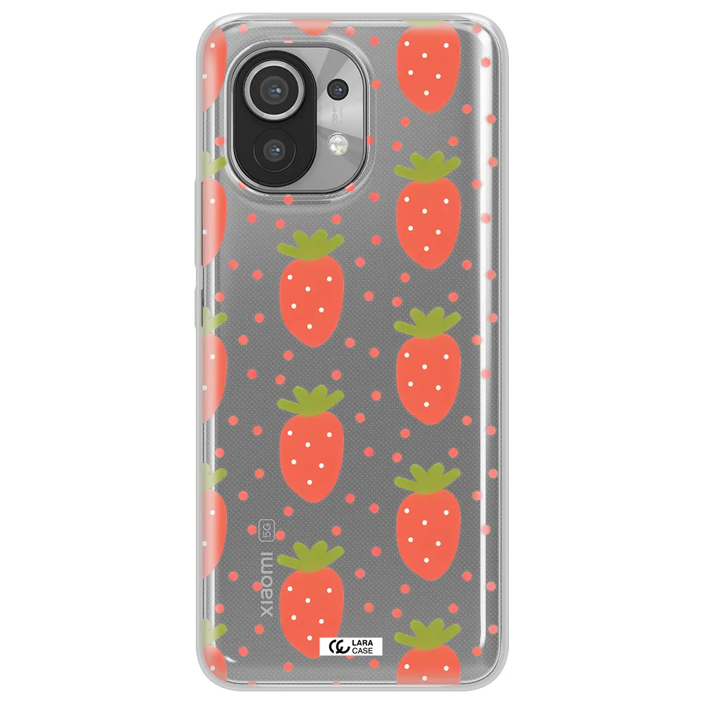 a pattern of strawberries on a white background Xiaomi Mi 11 Clear TPU Case